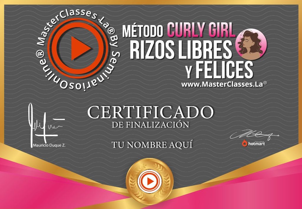 Certificado del curso Método Curly Girl Rizos Libres y Felices