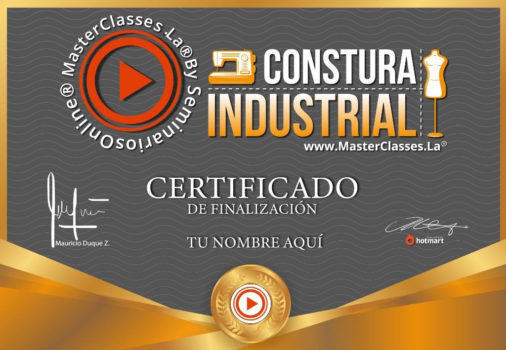 Certificado de participación del Curso de Costura Industrial obtenido al finalizar la formación online.