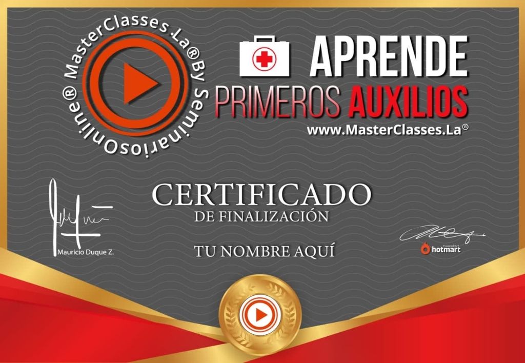 Certificado de participación del Curso Aprende Primeros Auxilios obtenido al finalizar la formación online.