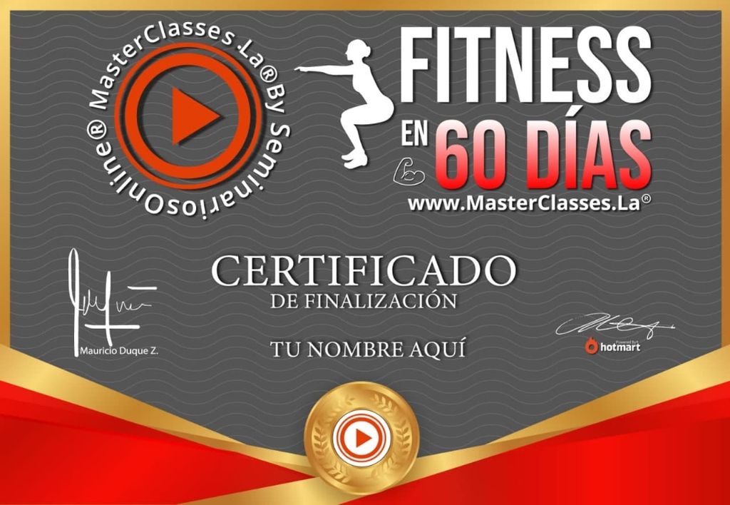 Certificado de participación del Curso Fitness en 60 Días obtenido al finalizar la formación online.