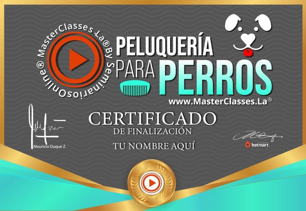 Certificado de participación del Curso de Peluquería para Perros obtenido al completar la formación online.