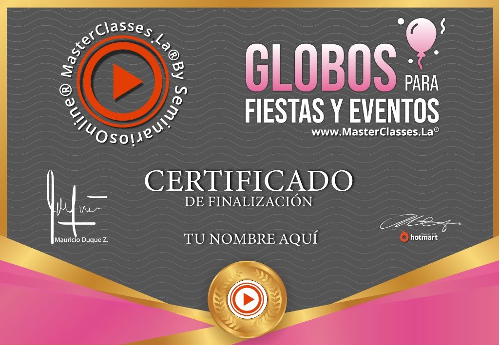 Certificado Globos para Fiestas y Eventos