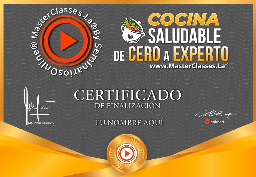Certificado de finalización del Curso Cocina Saludable de Cero a Experto.