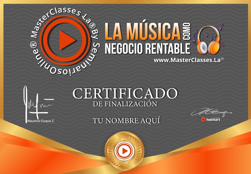 Certificado Curso La Música como Negocio Rentable online con acceso inmediato y certificado