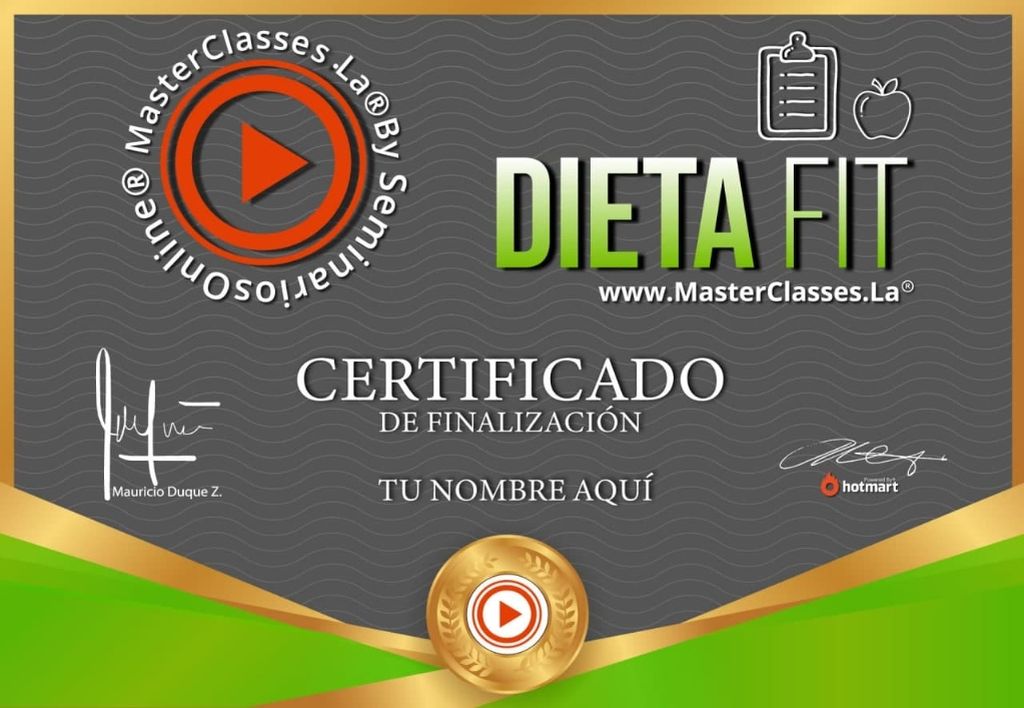 Certificado de finalización del Curso Dieta Fit.