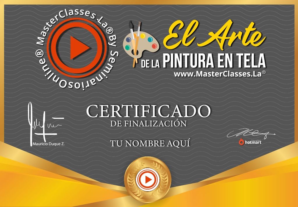 Certificado de participación del Curso El Arte de la Pintura en Tela obtenido al finalizar la formación online.