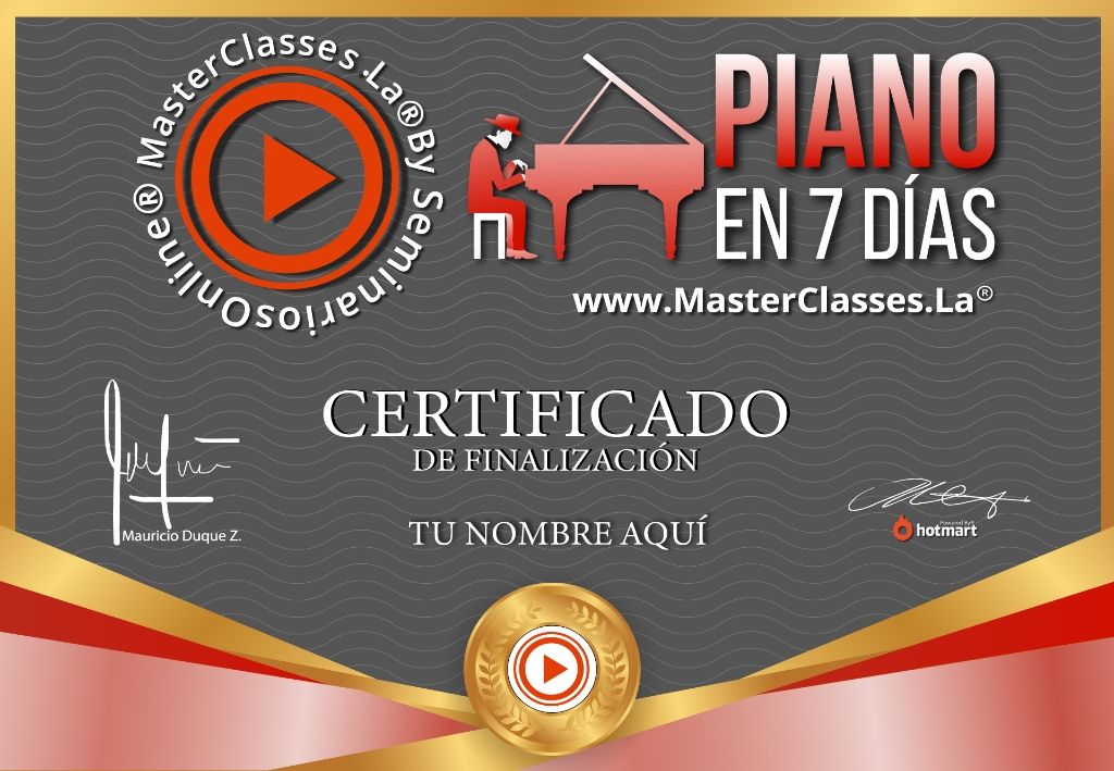 Certificado del curso Piano en 7 Días.