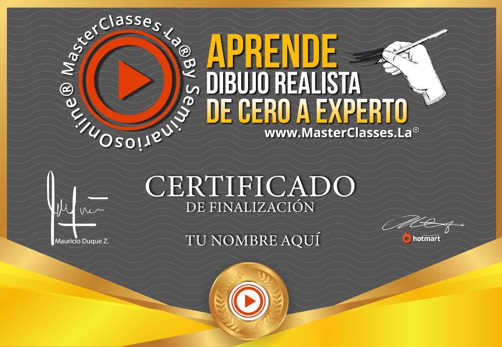 Certificado de participación del curso Aprende Dibujo Realista de Cero a Experto obtenido al finalizar la formación online.