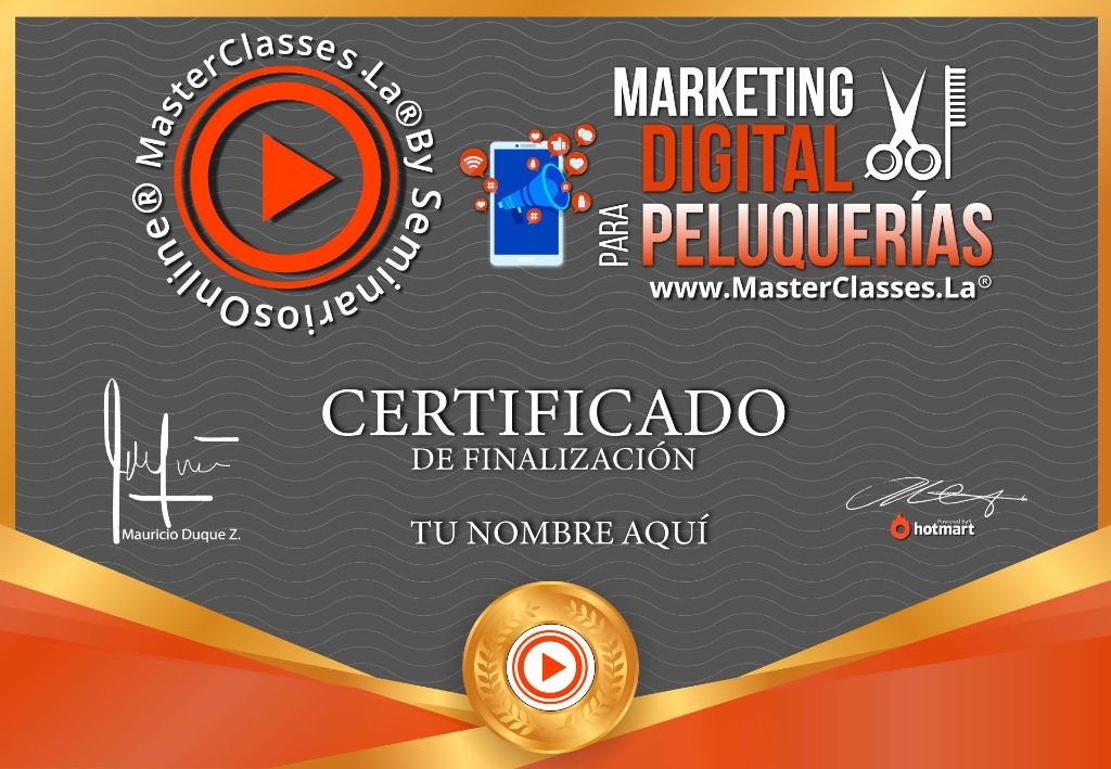 Certificado del curso Marketing Digital para Peluquerías.