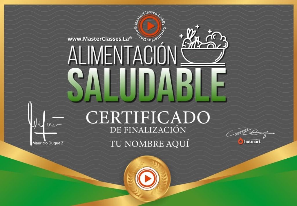 Certificado de participación del Curso Alimentación Saludable obtenido al finalizar la formación online.